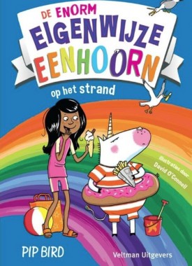 de enorm eigenwijze eenhoorn op het strand stripweb