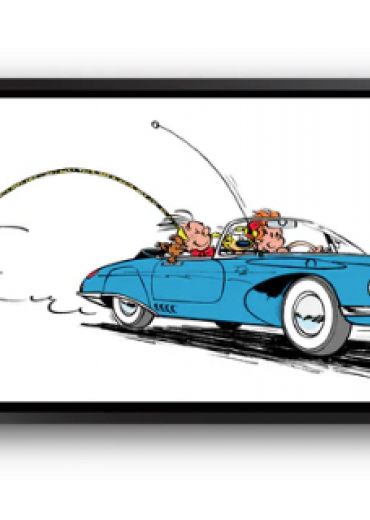 Spirou et voiture met kader
