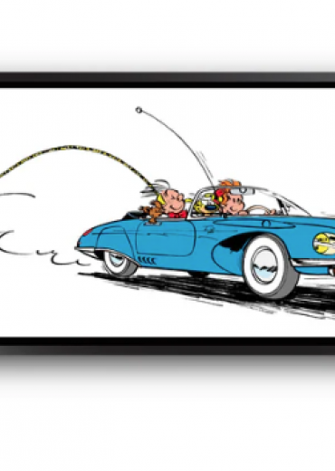 spirou en voiture met kader