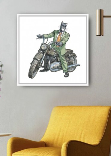 blacksad schilderij blacksad op zijn motorfiets stripweb wit