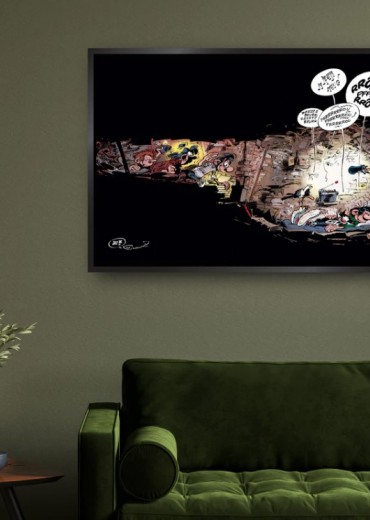 schilderdoek gaston lagaffe la sieste stripweb zwart 1