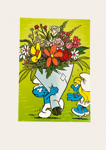 Postkaart De Smurfen bloemen